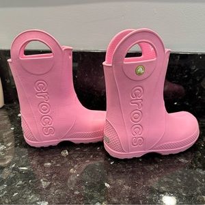 CROCS Handle It Rain boots size youth C11 Candy Pink  waterproof slip on